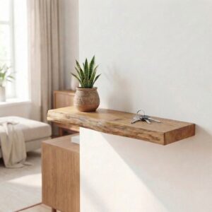 Prateleira flutuante em castanho francês com borda natural "live edge"